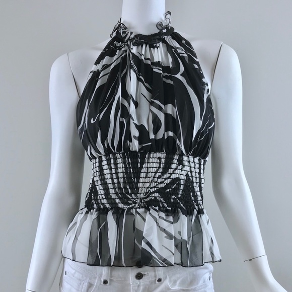 Tadashi Shoji Tops - {Tadashi} Black/White Silk Halter Blouse Top
